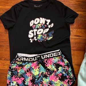 Under Armour Black Tee and Vibrant Camo Shorts